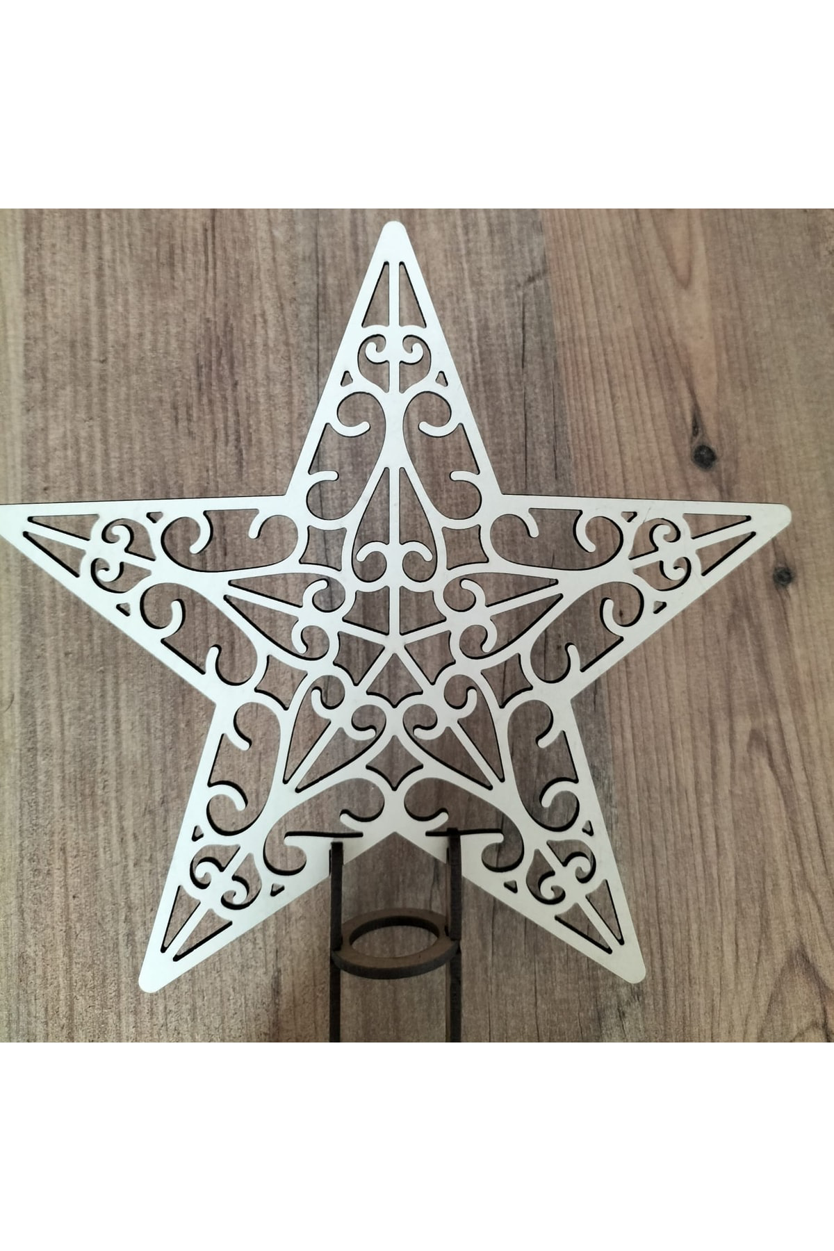 Leylaser 18 Cm 3 Mm Krem Ahşap Yıldız Yılbaşı Ağacı Tepe Süsü