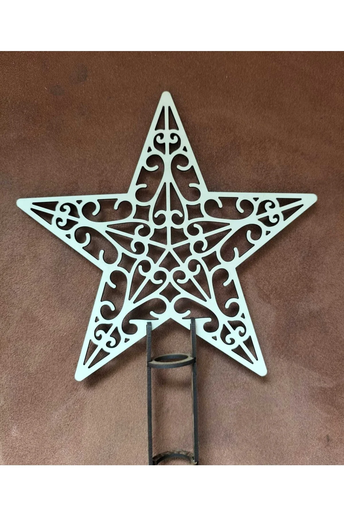 18 Cm 3 Mm Krem Ahşap Yıldız Yılbaşı Ağacı Tepe Süsü