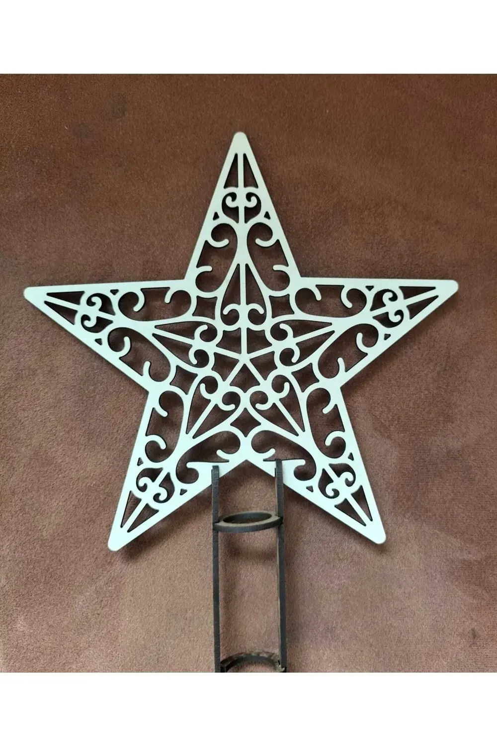 18 Cm 3 Mm Krem Ahşap Yıldız Yılbaşı Ağacı Tepe Süsü