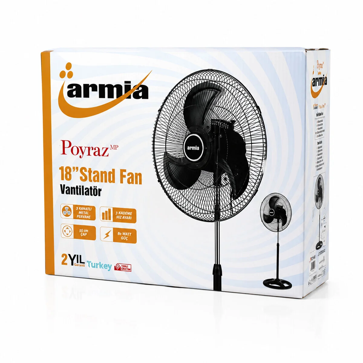 18 İnç Sanayi Vantilatör 3 Metal Kanat: ÇAP:56CM - Y: 140CM - 3 Kademe Hız 80W Fiyatı, Yorumları ve Özellikleri