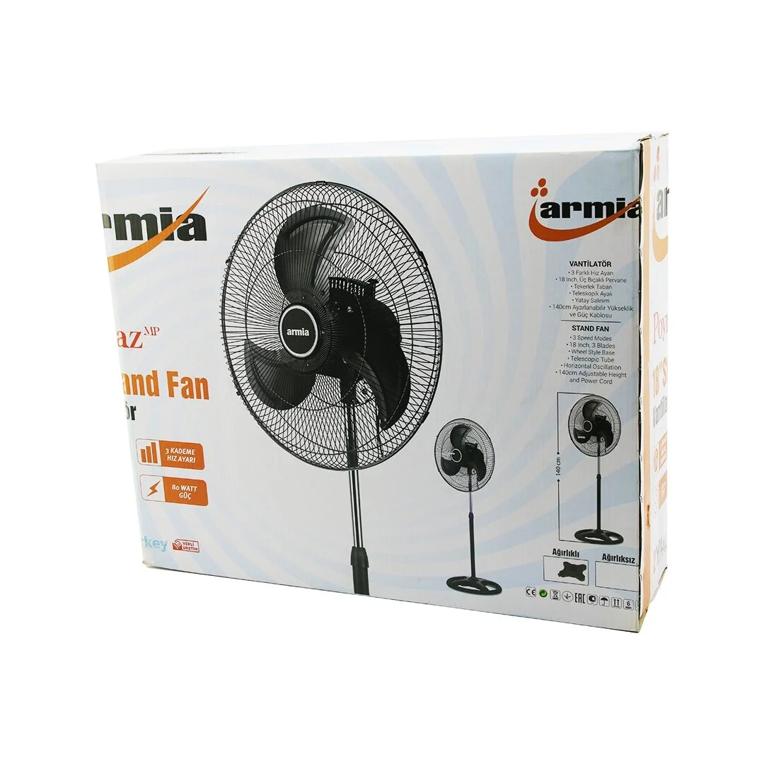 18 İnç Sanayi Vantilatör  3 Metal Kanat: Çap:56cm - Y: 140cm - 3 Kademe Hız   80w Bx40 Fiyatı, Yorumları ve Özellikleri