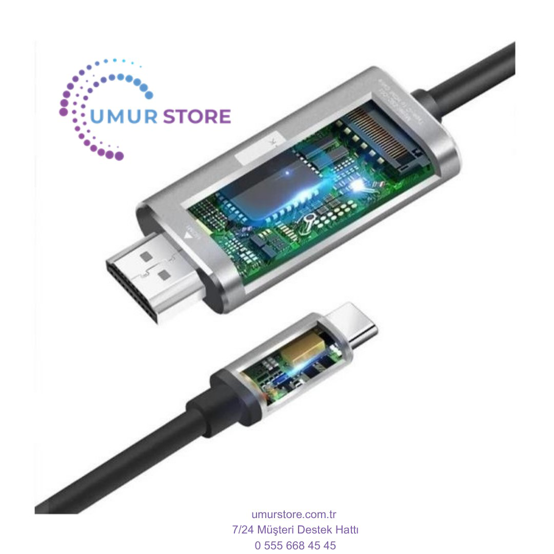 1.8 Metre Type-C To Hdmi 4K 60Hz Ses ve Görüntü Kablosu, Telefon,