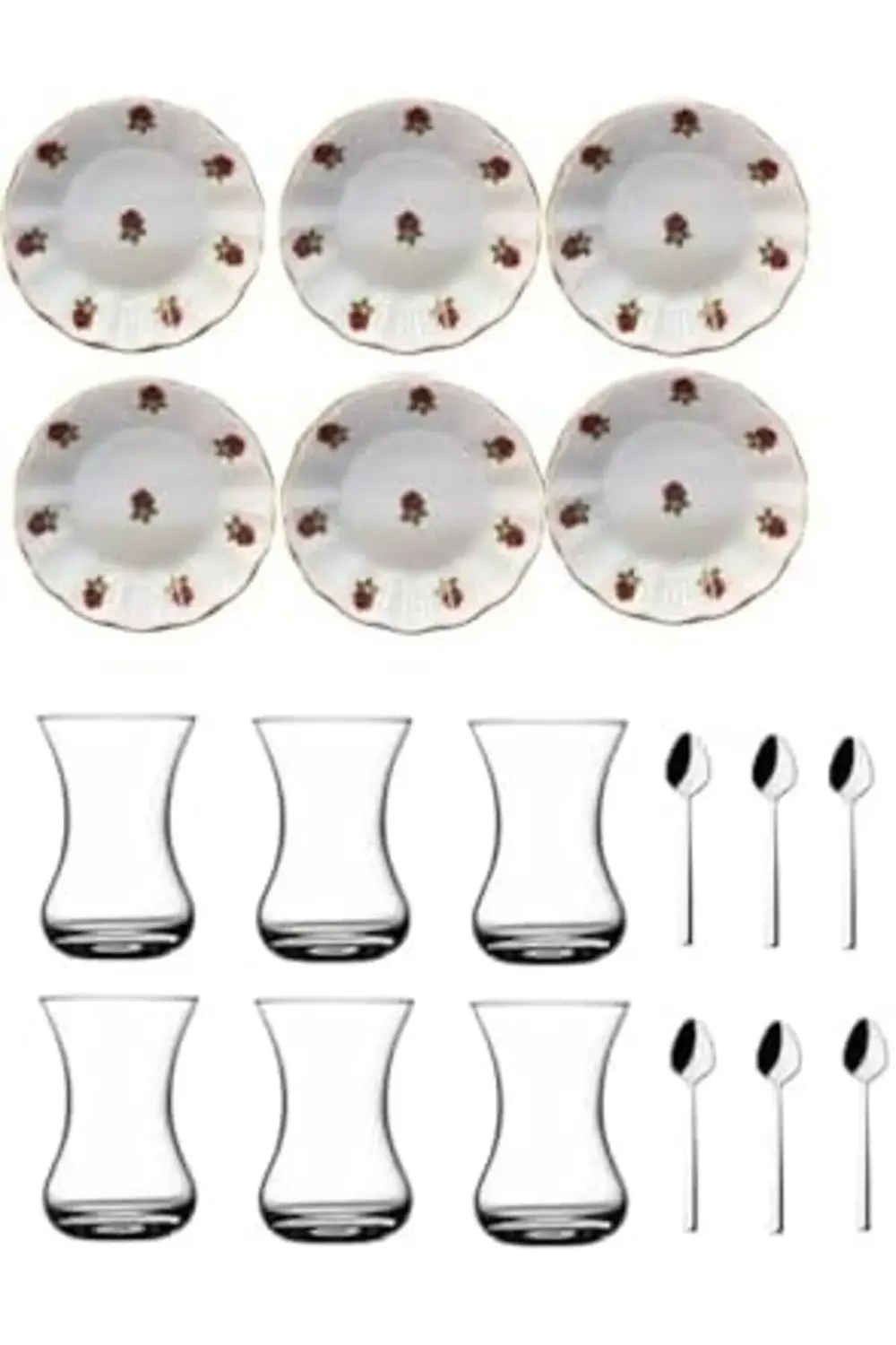 18 Parça Kırmızı Gül Acem Çay Bardağı Takımı 856656566aybabastore