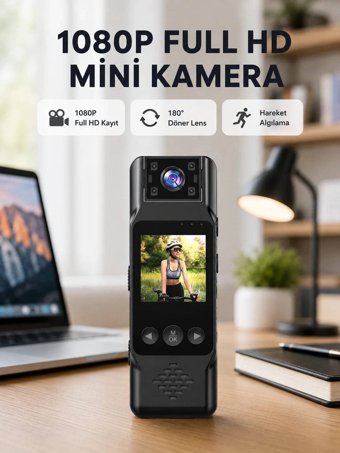 180 Derece Dönebilen Mini Kamera Full HD TFT Ekran Hareket Sensörlü (Kopya)