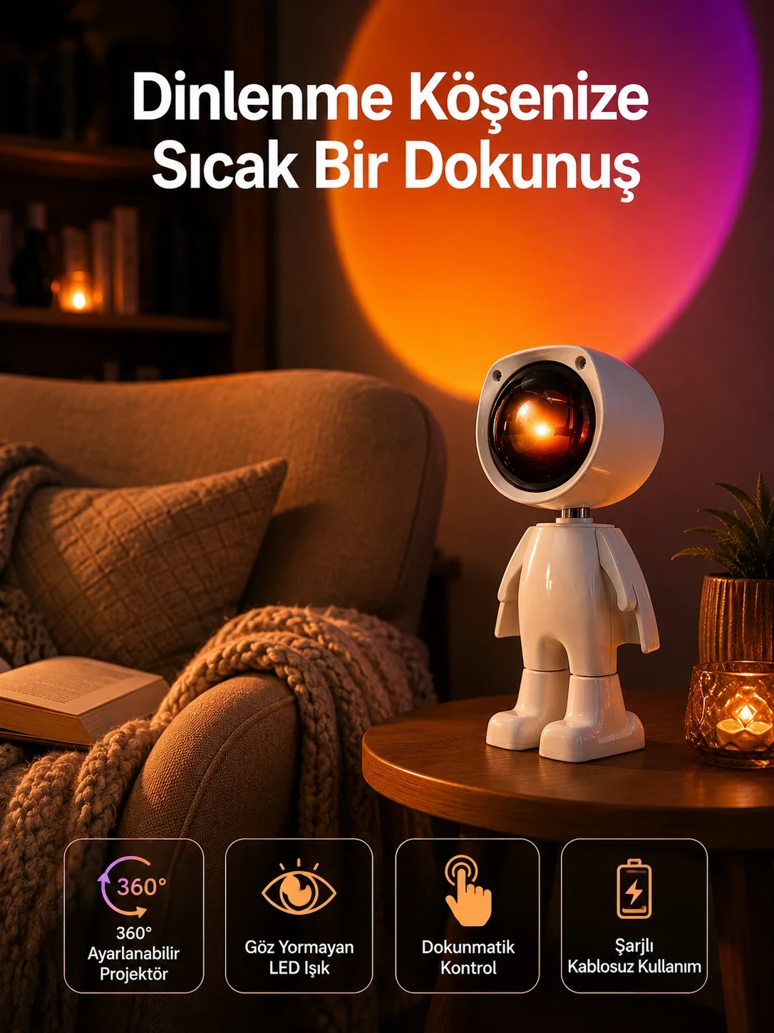 180 Derece Dönebilen Astronot Masa ve Gece Lambası Projektör Fiyatı, Yorumları ve Özellikleri