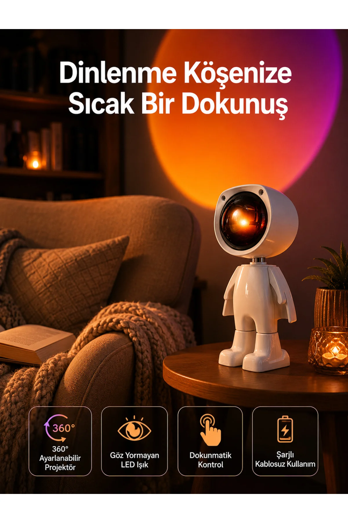 180 Derece Dönebilen Astronot Masa ve Gece Lambası Projektör 180 Derece Dönebilen Astronot Masa ve Gece Lambası Projektör