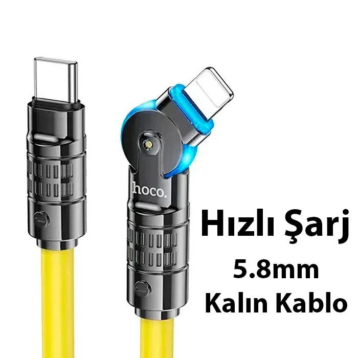 180° Döner Başlıklı Lightning Kablosu - PD 60W Hızlı Şarj & Veri Aktarım (1,2 m)