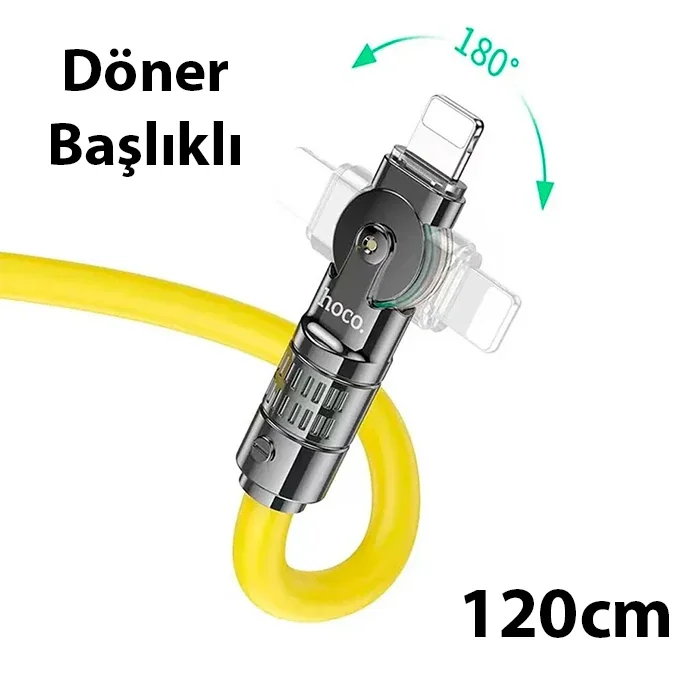 180° Döner Başlıklı Lightning Kablosu - PD 60W Hızlı Şarj & Veri Aktarım (1,2 m)