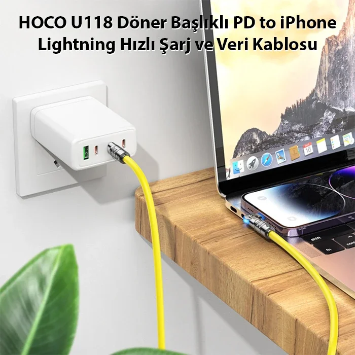 180° Döner Başlıklı Lightning Kablosu - PD 60W Hızlı Şarj & Veri Aktarım (1,2 m)
