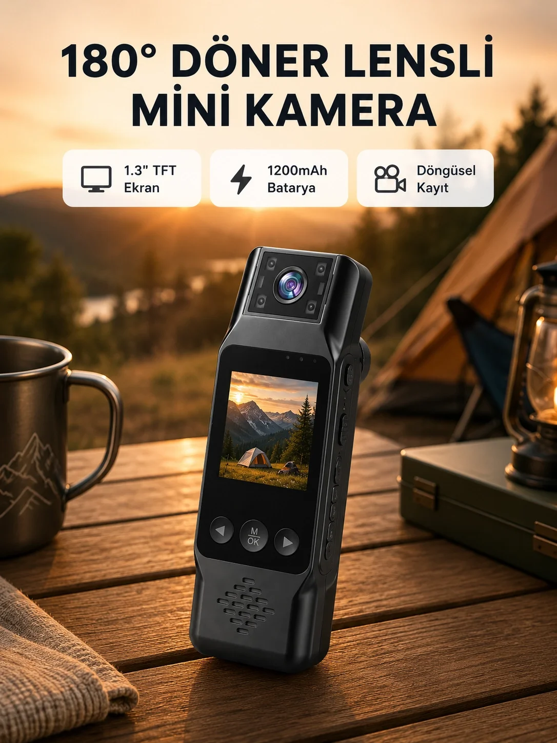 180° Döner Lensli Mini Kamera 1080P Full HD Hareket Algılama 1200mAh