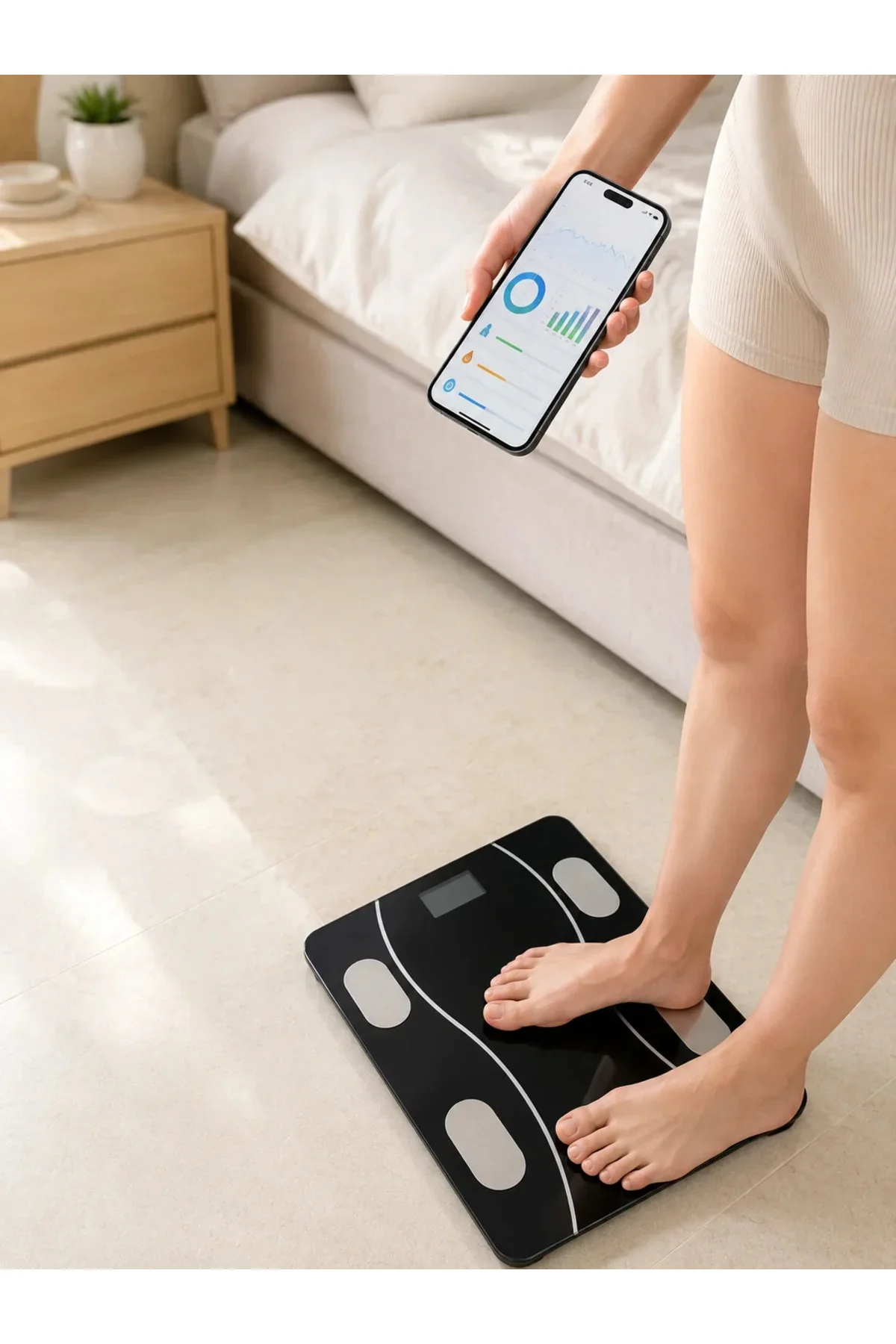 180 Kg Akıllı Cam Tartı Bluetooth Vücut Yağ Kas Su ve BMI Ölçüm Destekli Baskül