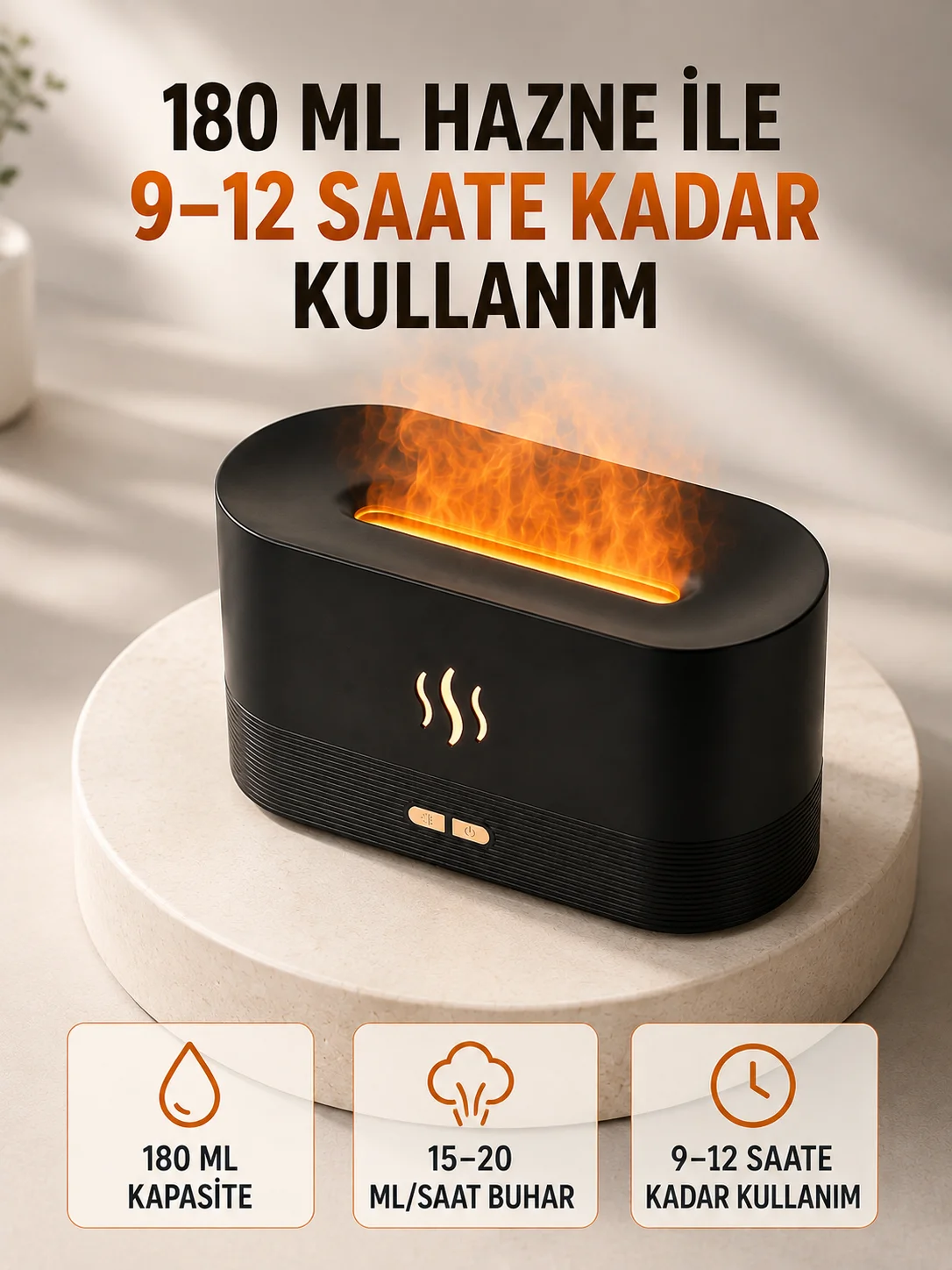 180 ML Alev Efektli Aroma Difüzörü Ultrasonik Buharlı Aromaterapi Cihazı 180 ML Alev Efektli Aroma Difüzörü Ultrasonik Buharlı Aromaterapi Cihazı
