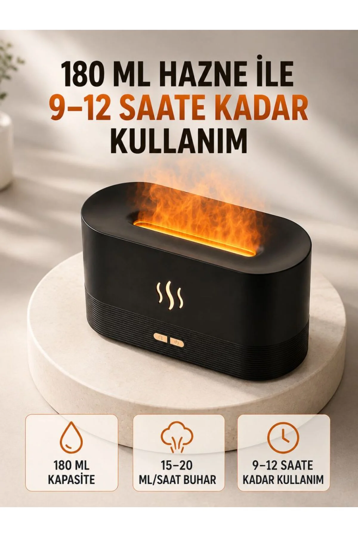 180 ML Alev Efektli Aroma Difüzörü Ultrasonik Buharlı Aromaterapi Cihazı 180 ML Alev Efektli Aroma Difüzörü Ultrasonik Buharlı Aromaterapi Cihazı