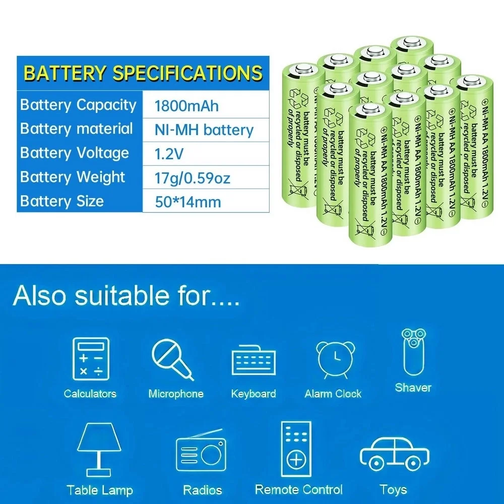 1800 Mah 1.2v Aa Ni-mh Şarj Edilebilir Pil 12 Adet Fiyatı, Yorumları ve Özellikleri