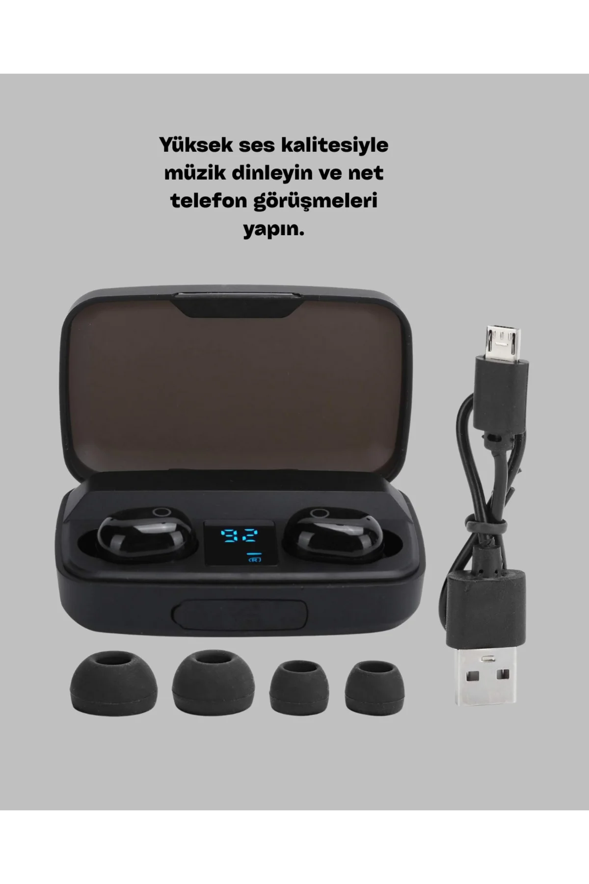 1800 mAh Güçlü Şarj Kutusu ile Bluetooth Kulaklık Seti