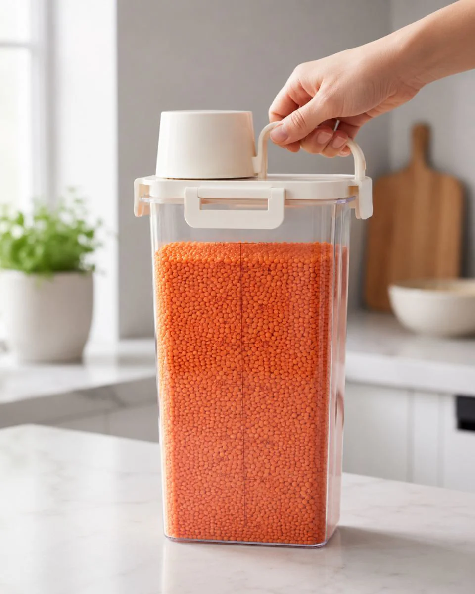 1800 ml Kapasiteli Kulplu Ölçü Kabı Kapaklı Bakliyat Saklama Kabı