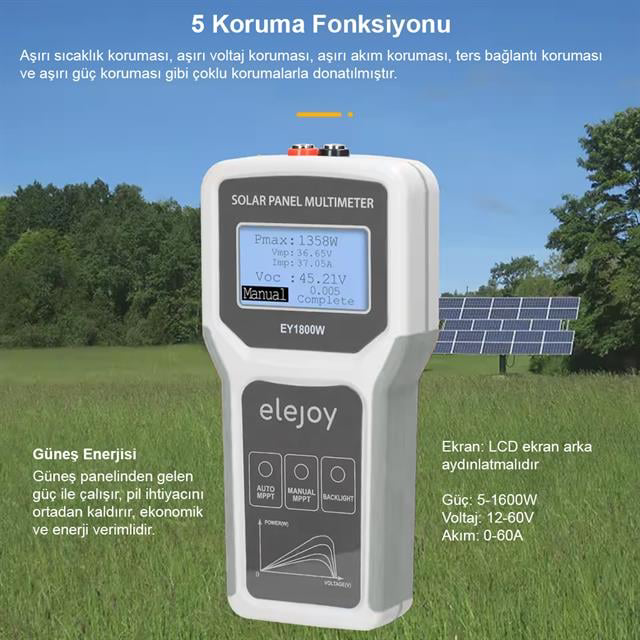 1800 Watt Fotovoltaik MPPT Solar Panel Voltaj Multimetre 12-60V (