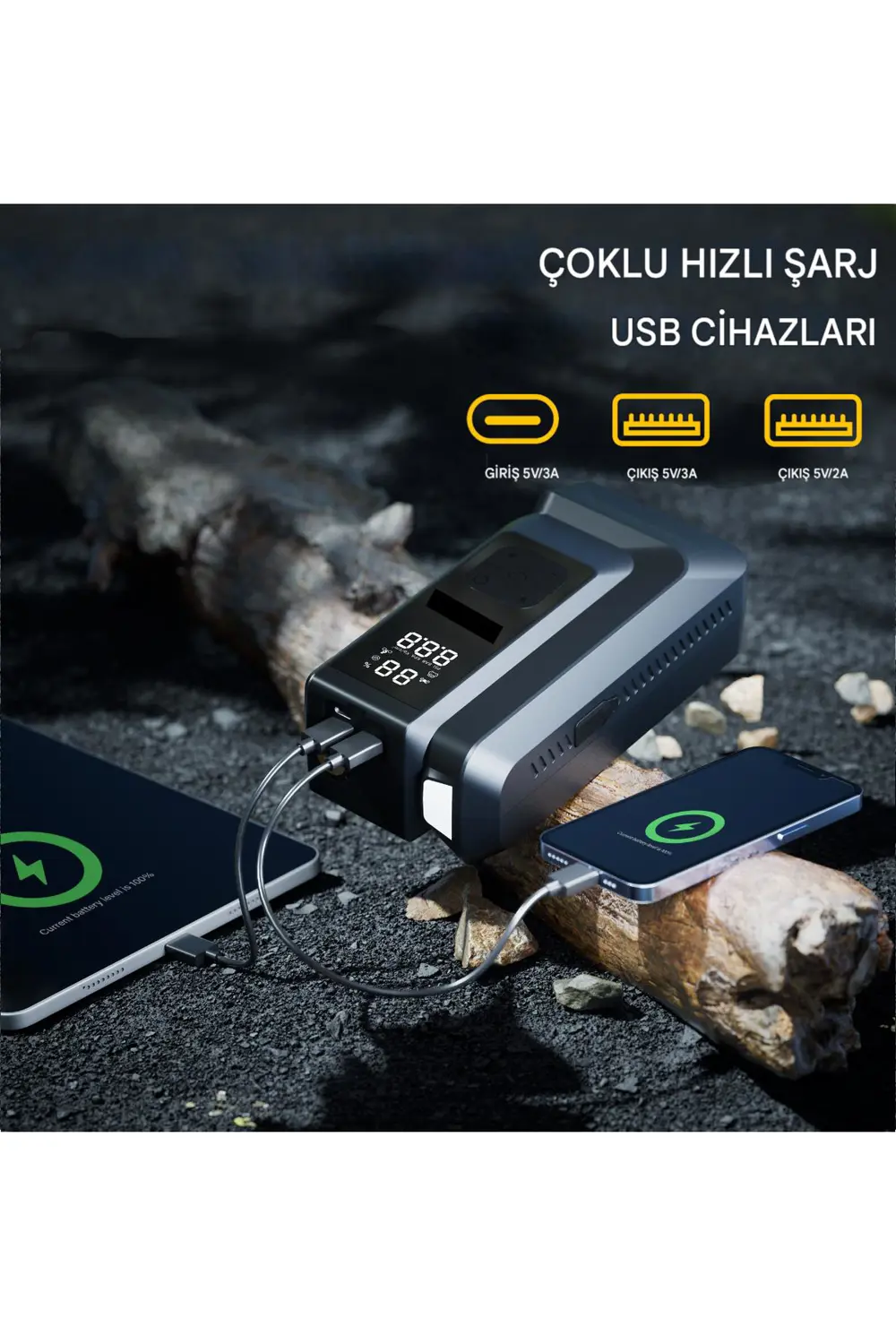 18.000 mAh Akım Korumalı Akü Takviye Cihazı ve Lastik Hava Kompre