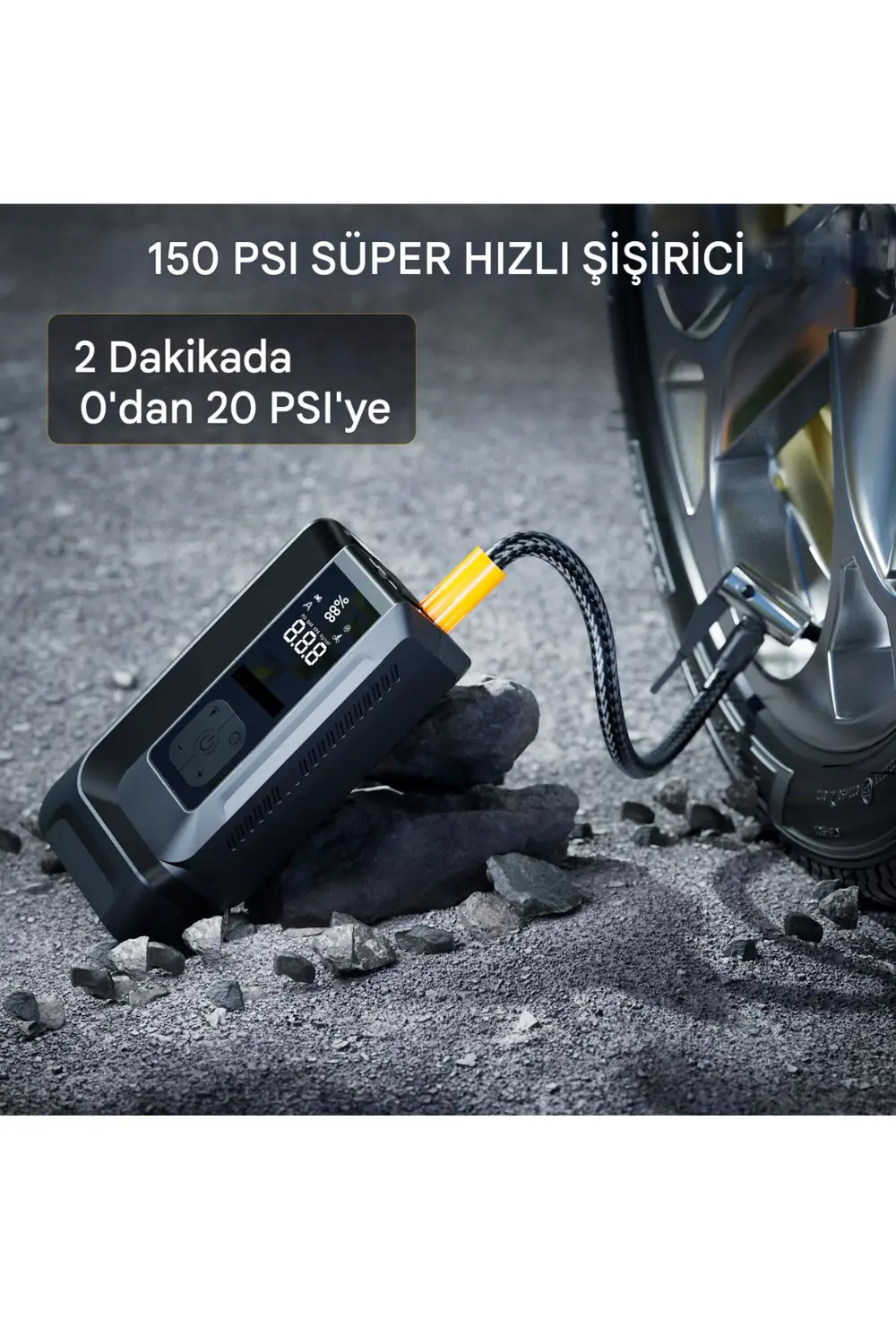 18.000 mAh Akım Korumalı Akü Takviye Cihazı ve Lastik Hava Kompre