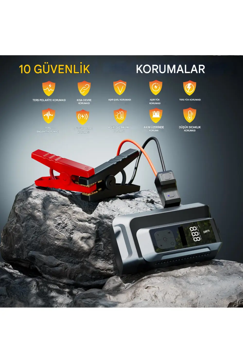 18.000 mAh Akım Korumalı Akü Takviye Cihazı ve Lastik Hava Kompre