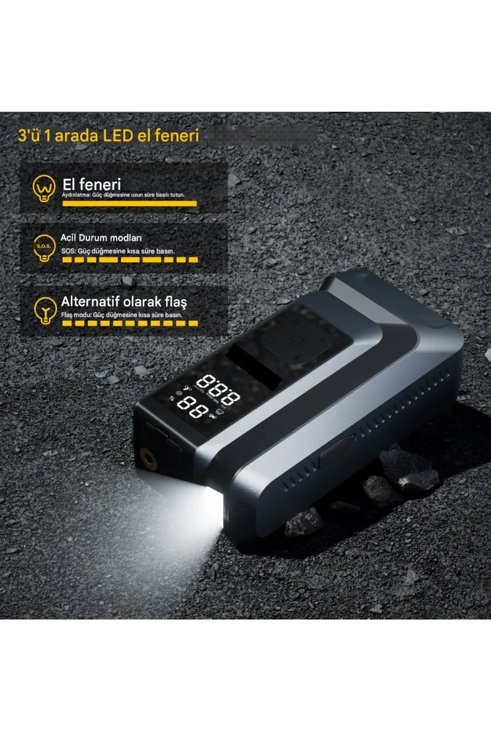 18.000 mAh Akım Korumalı Akü Takviye Cihazı ve Lastik Hava Kompre