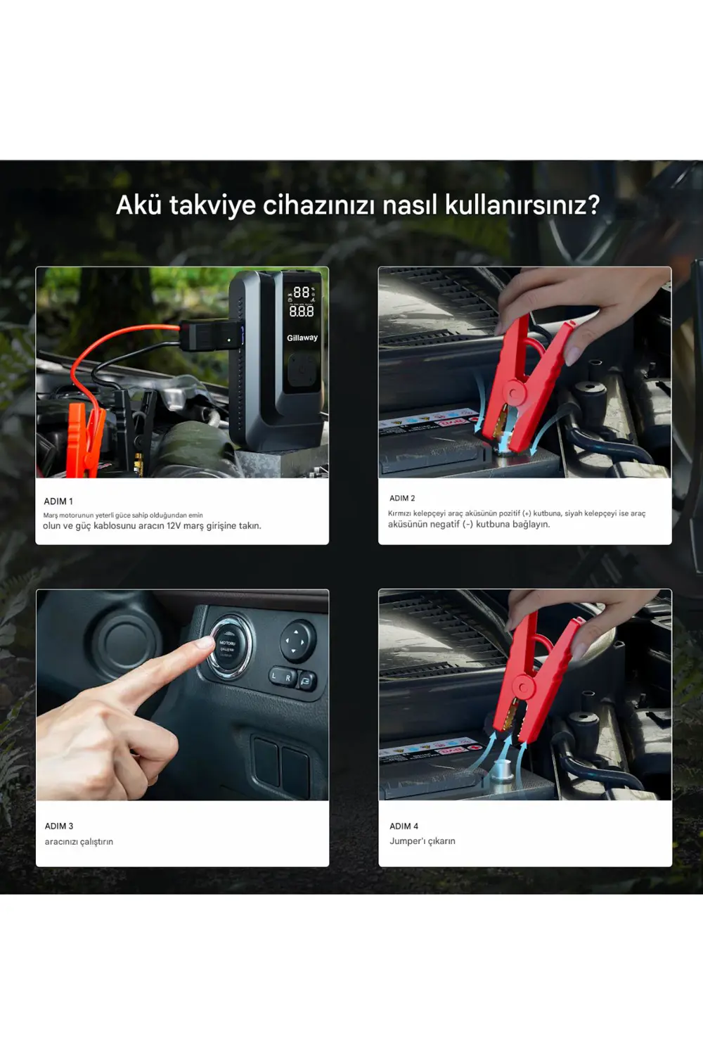 18.000 mAh Akım Korumalı Akü Takviye Cihazı ve Lastik Hava Kompre