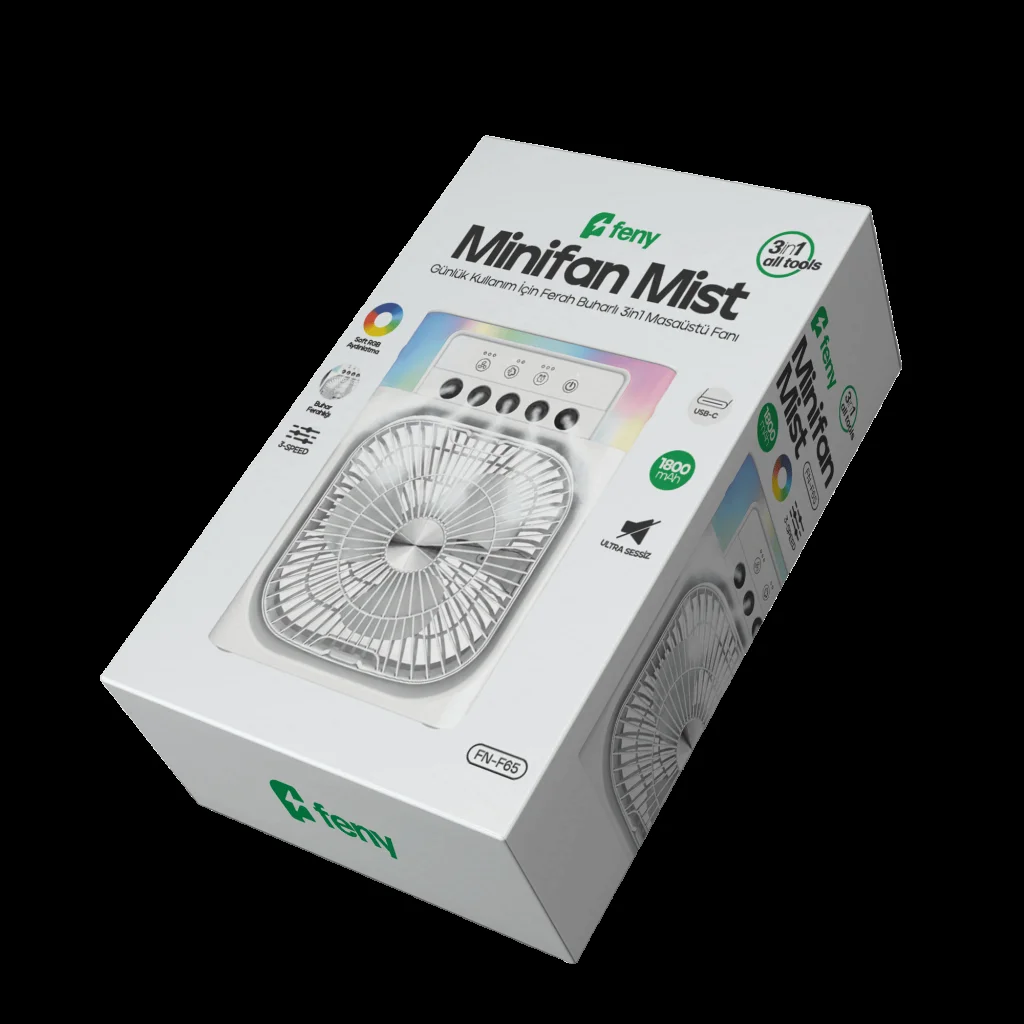 1800mAh Masaüstü Vantilatör RGB Aydınlatmalı 3 Hızlı Buharlı Fan - 6" Kanatlı
