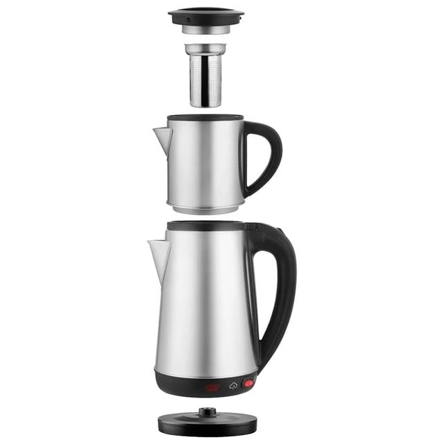 1800W 1.8 - 0.8 Litre Çelik Hazneli Çaycı Mutfak Kettle Demlikli 
