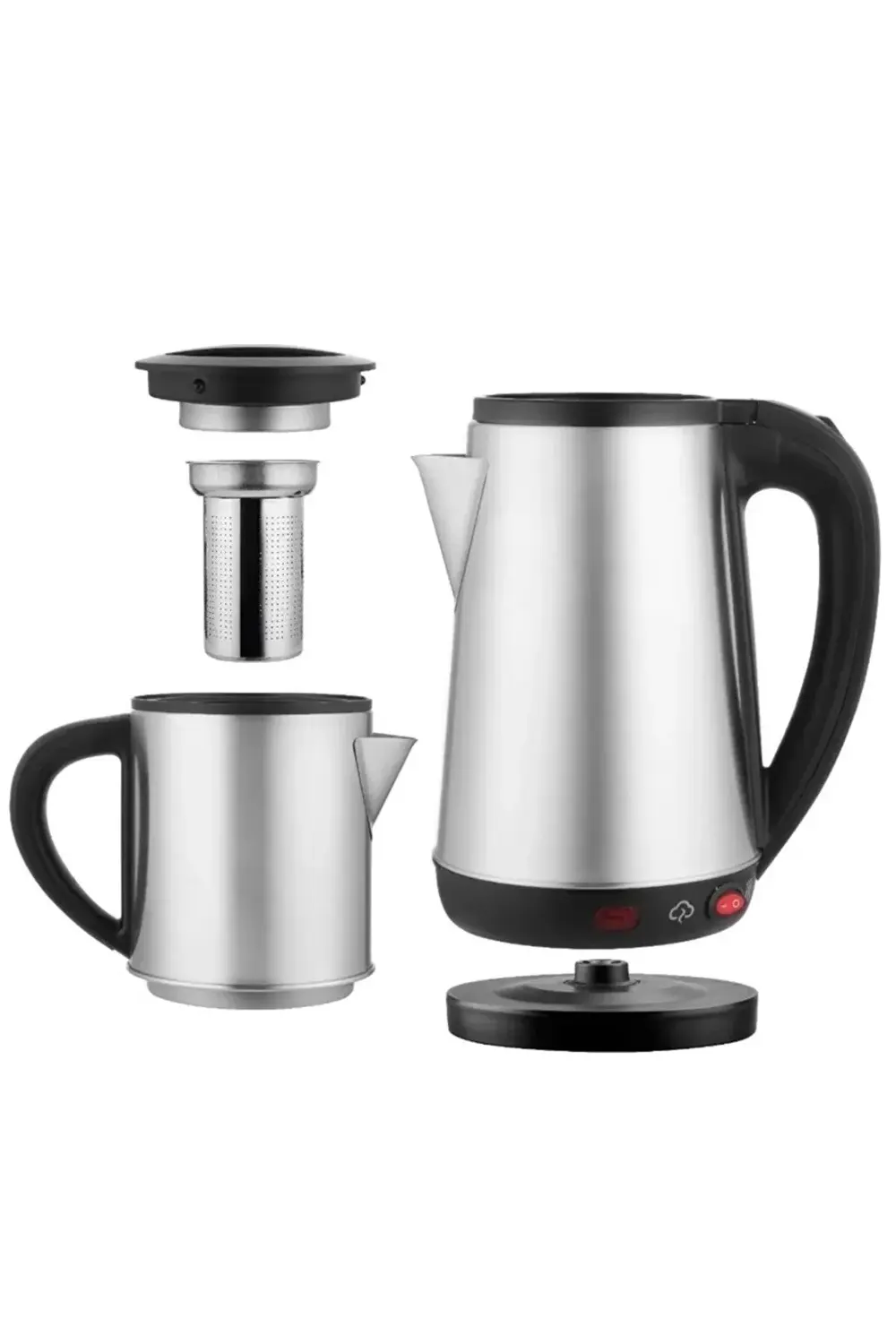 1800W Çelik Hazneli Çaycı – 1.8L Su Isıtıcı + 0.8L Demlik, Süzgeç