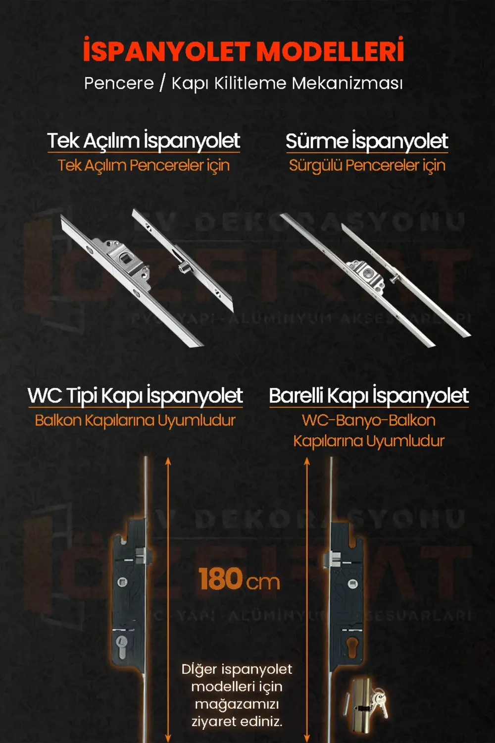 180cm Tek Açılım İspanyolet – PVC Pimapen Kapı Pencere Kilidi – (