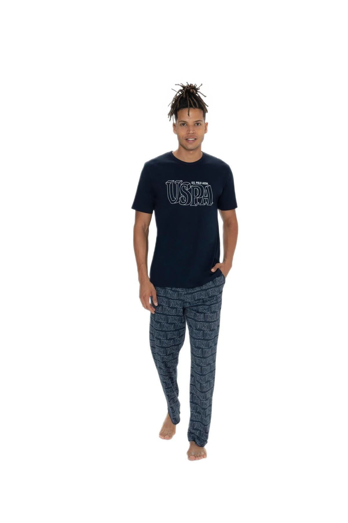 18903 Erkek Lacıvert Yarım Kollu 3'Lü Pijama Takımı