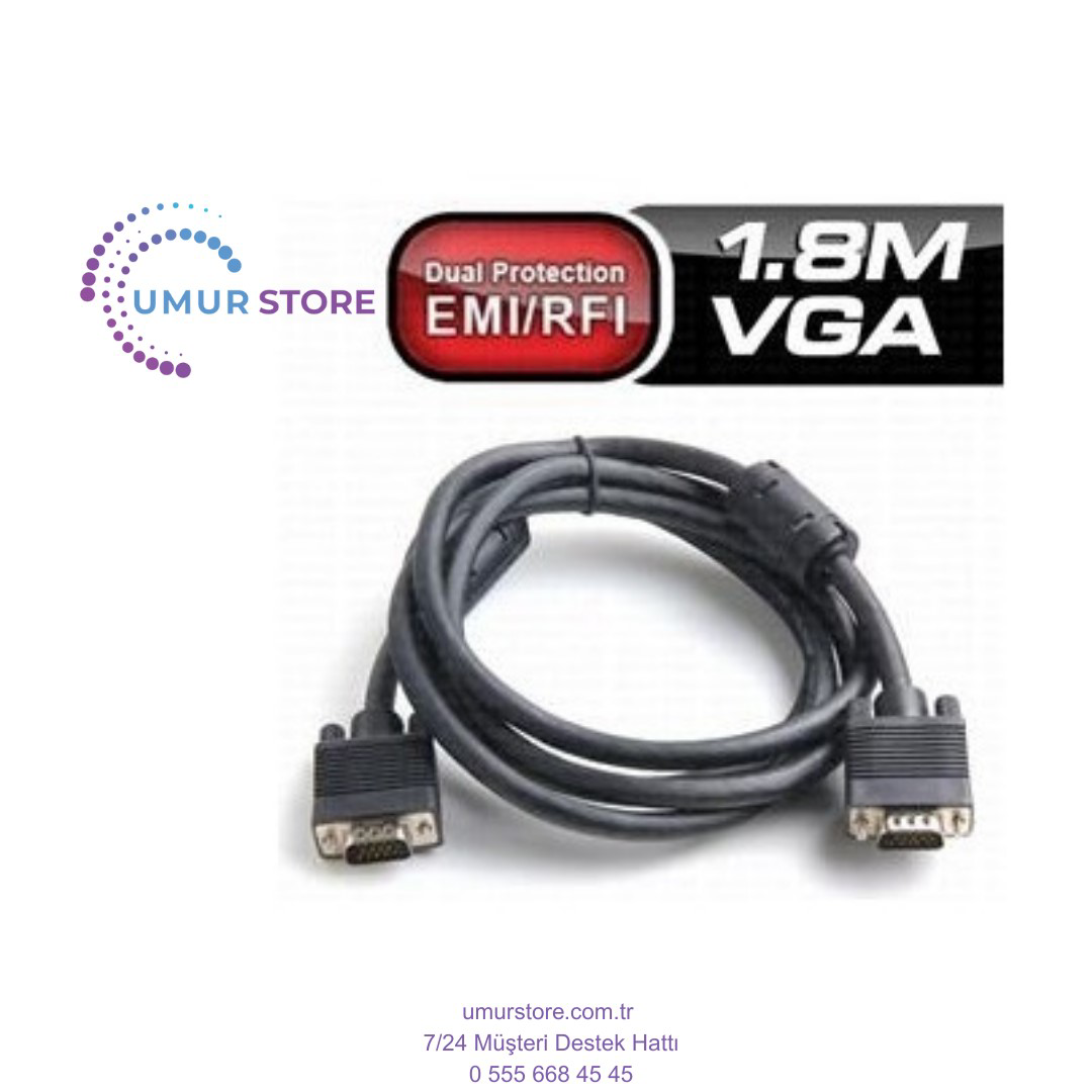1.8m Ferrıt Core Emı/rfı Filtreli VGA Görüntü Kablosu