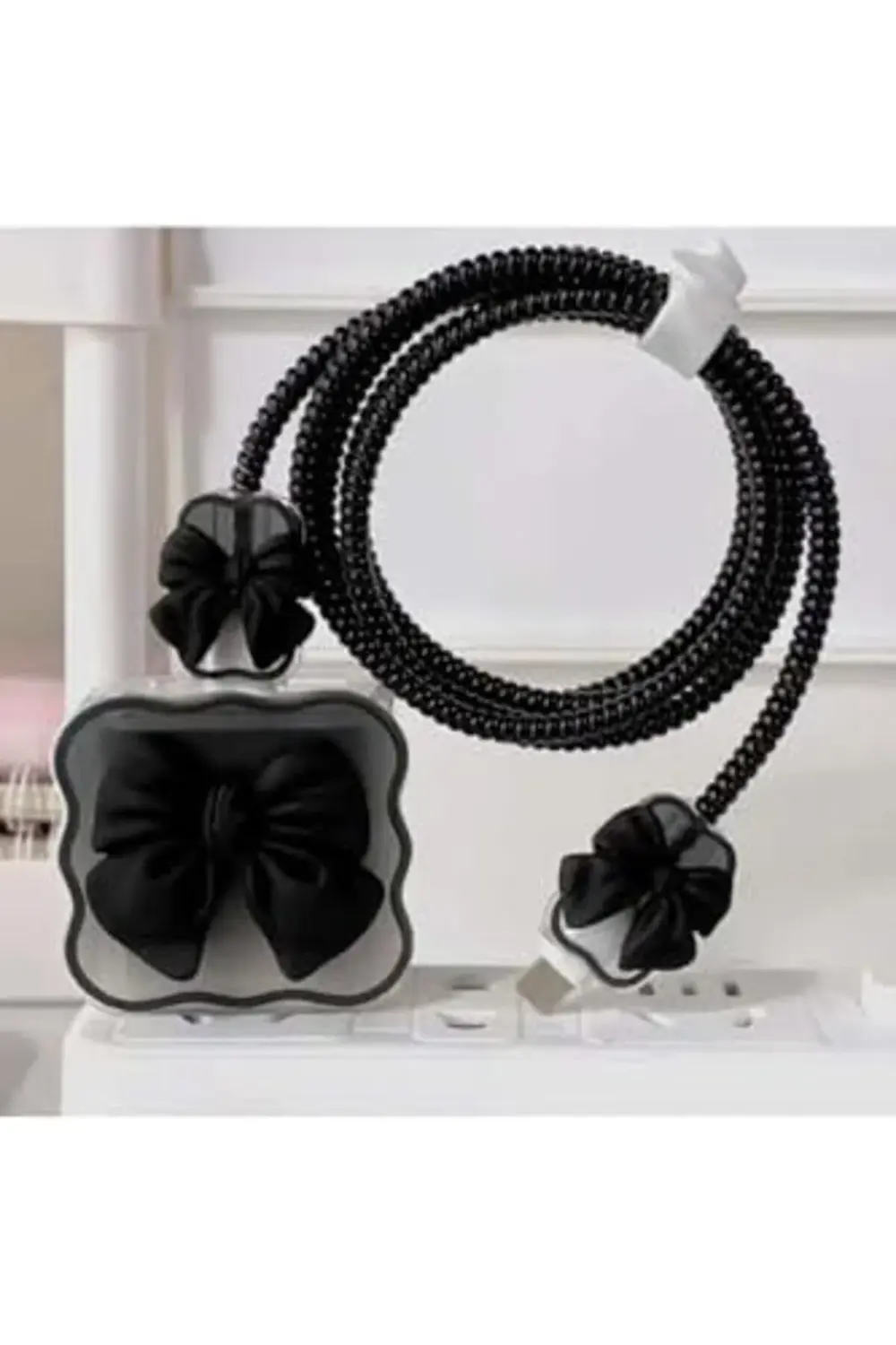 18W/20W ile Uyumlu Siyah Kurdele Şarj Başlığı ve Kablo Koruyucu S