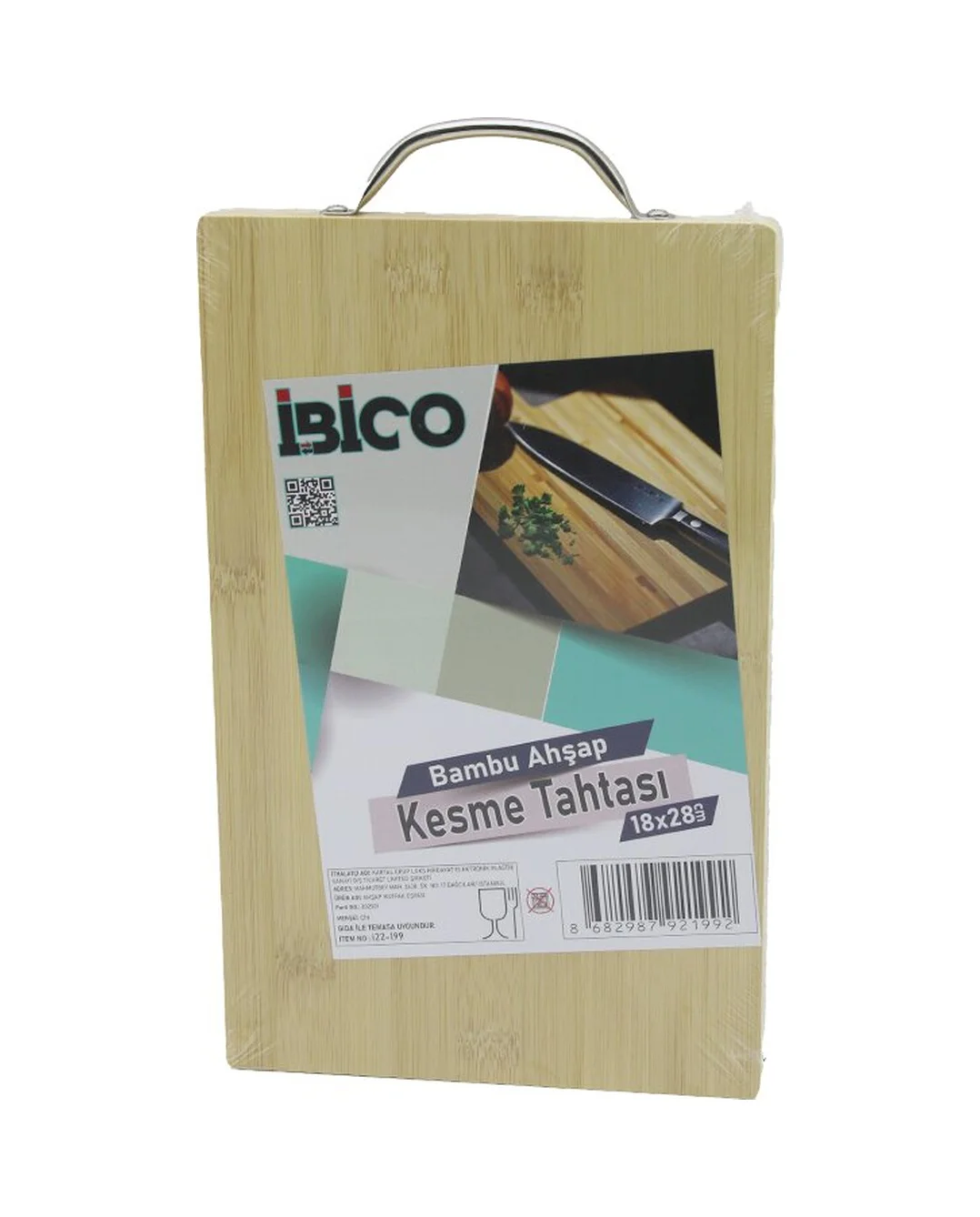 18x28 X 1.7cm Lux Ahşap Bambu Kesim Panosu - Kesme Tahtası Metal 