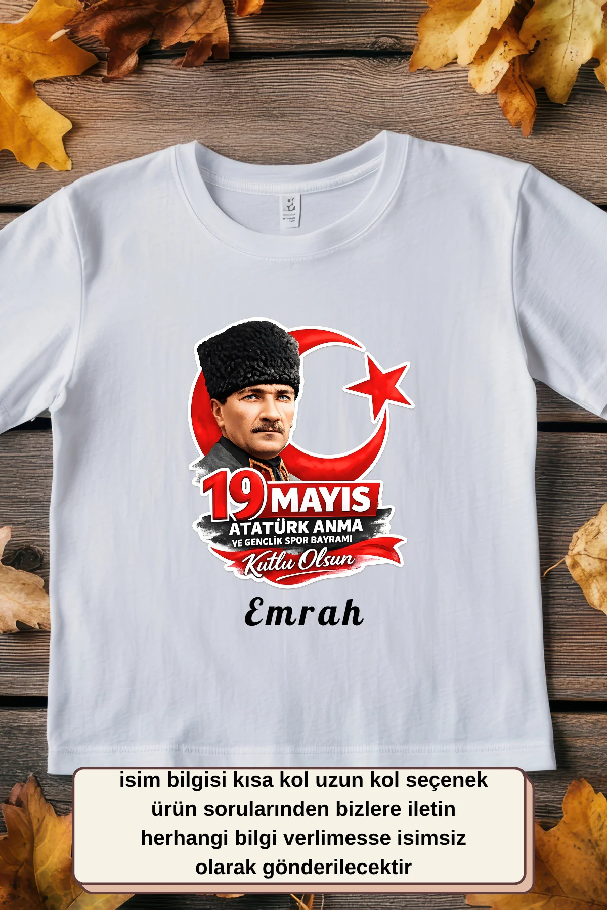 19 Mayıs Atatürk’ü Anma Gençlik ve Spor Bayramı Kişiye Özel İsimli Tişört %100 Pamuk Baskılı Tişörtü