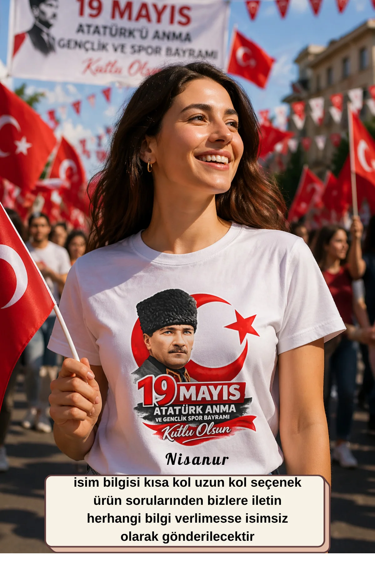 19 Mayıs Atatürk’ü Anma Gençlik ve Spor Bayramı Kişiye Özel İsimli Tişört %100 Pamuk Baskılı Tişörtü