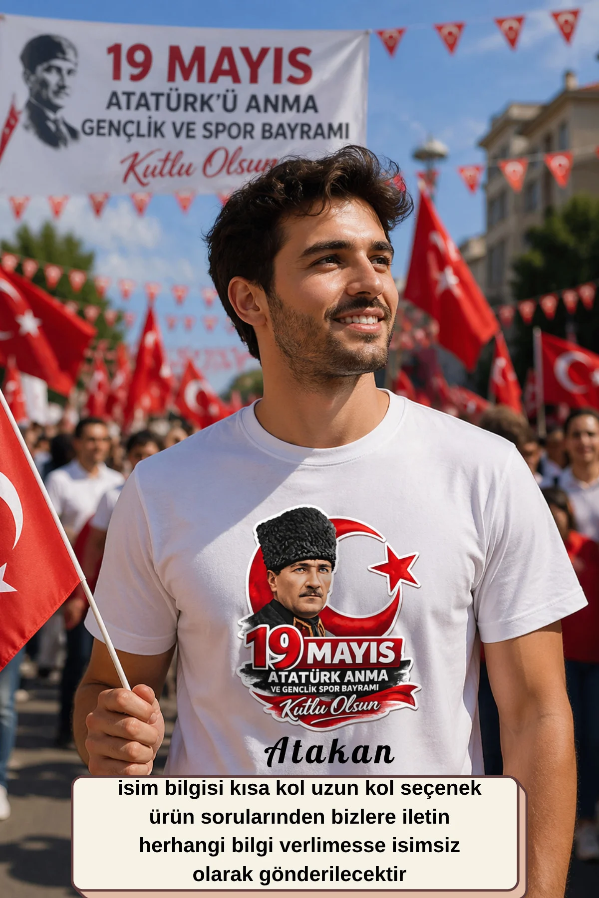 19 Mayıs Atatürk’ü Anma Gençlik ve Spor Bayramı Kişiye Özel İsimli Tişört %100 Pamuk Baskılı Tişörtü