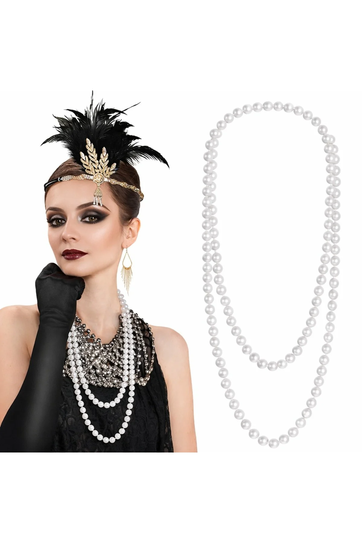 1920 Gatsby İnci Kolye – Vintage Uzun Beyaz İnci Kolye