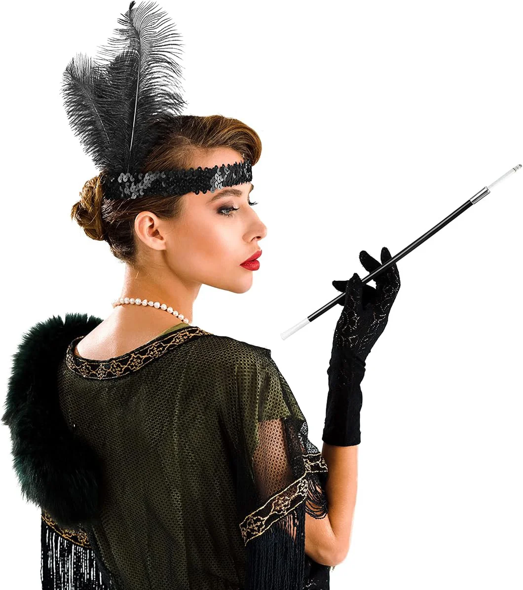 1920&amp;#39;ler Gatsby Aksesuar Seti – Siyah Charleston  Bandı &amp; Sigaralık