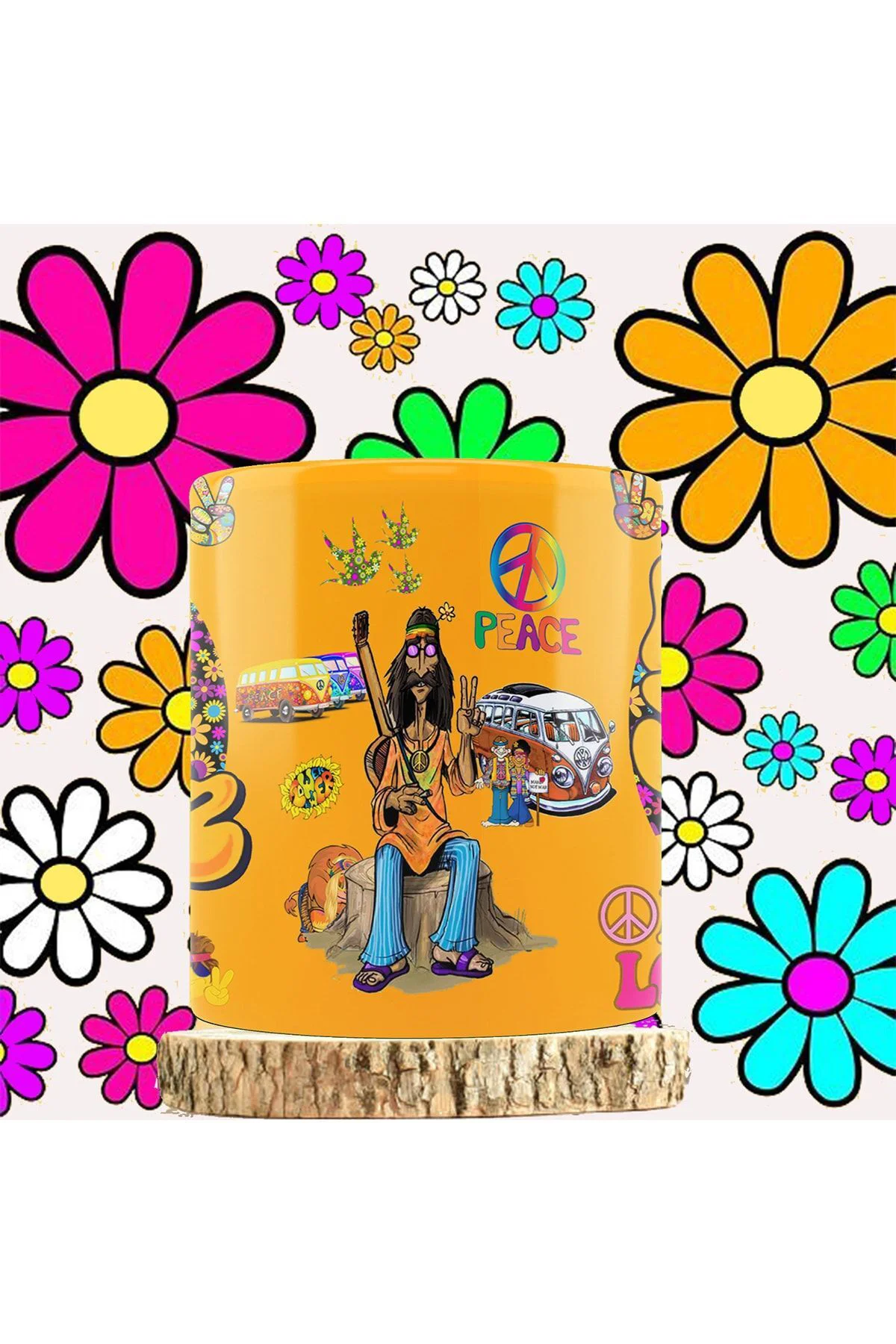 1960'lar Hippie Temalı Kişiye Özel Porselen Kupa Bardak 1960'lar Hippie Temalı Kişiye Özel Porselen Kupa Bardak