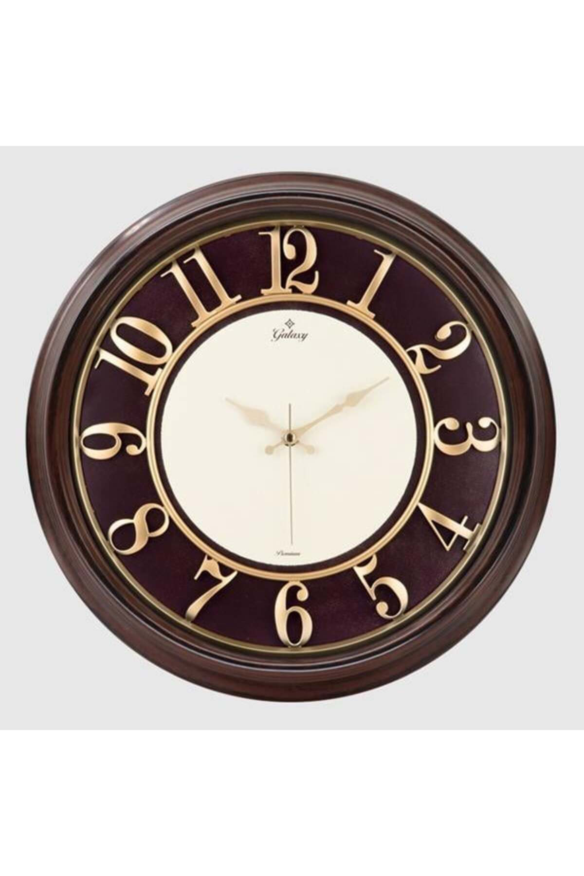 Universal 1963-Ek Duvar Saati Kahverengi Ahşap Görünüm İçi Bordo Çerçeve 46