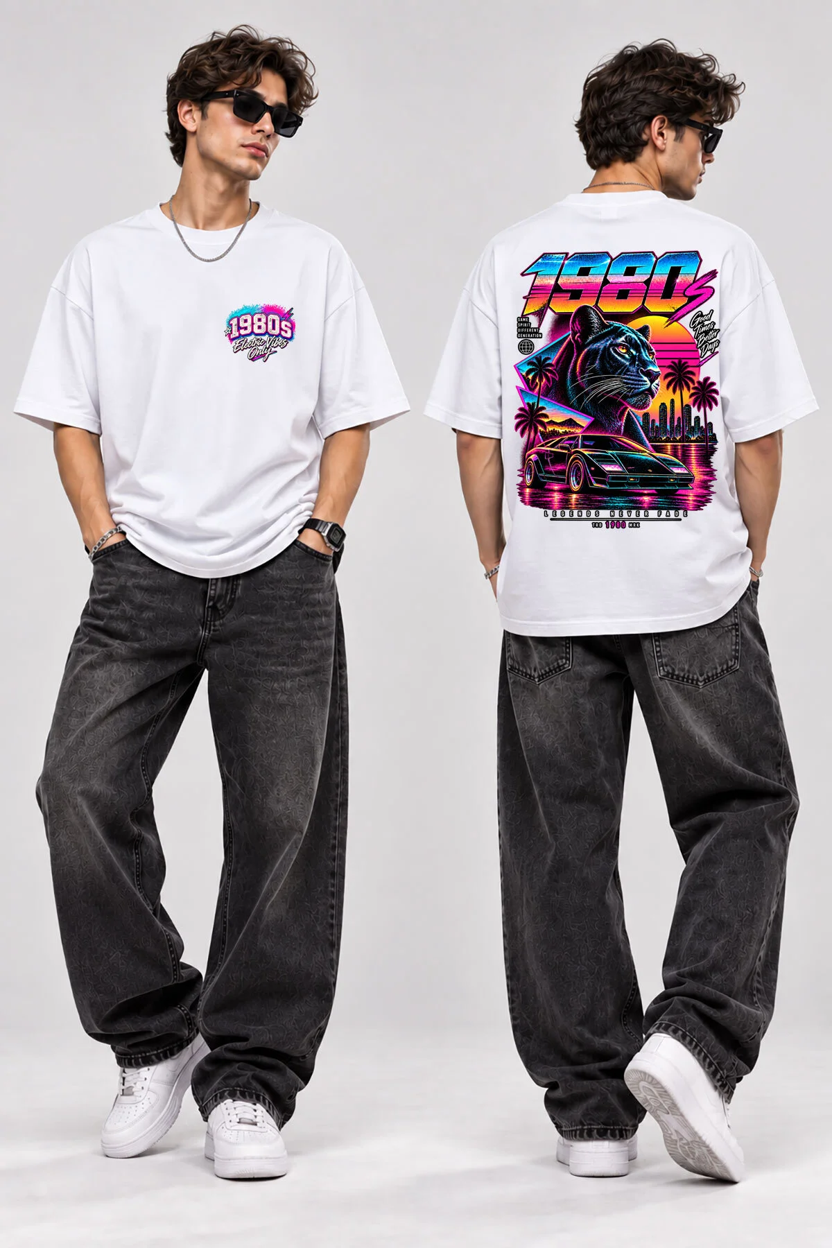 1980s Neon Panther Baskılı Oversize T-Shirt Unisex Retro Synthwave Büyük Arka Baskılı Streetwear Tişört 1980s Neon Panther Baskılı Oversize T-Shirt Unisex Retro Synthwave Büyük Arka Baskılı Streetwear Tişört