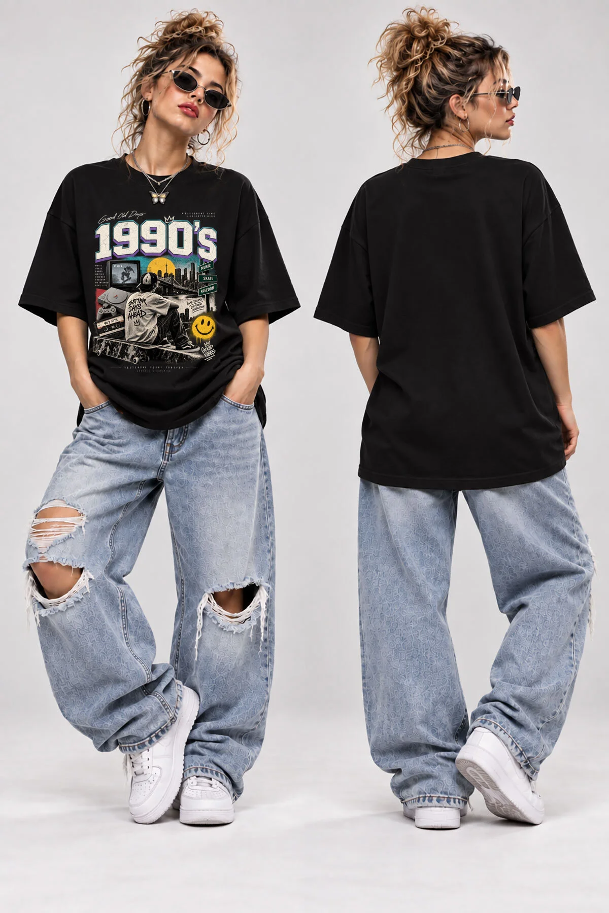 1990s Skateboard Baskılı Oversize T-Shirt Unisex Retro Vintage Streetwear Büyük Ön Baskılı Tişört 1990s Skateboard Baskılı Oversize T-Shirt Unisex Retro Vintage Streetwear Büyük Ön Baskılı Tişört