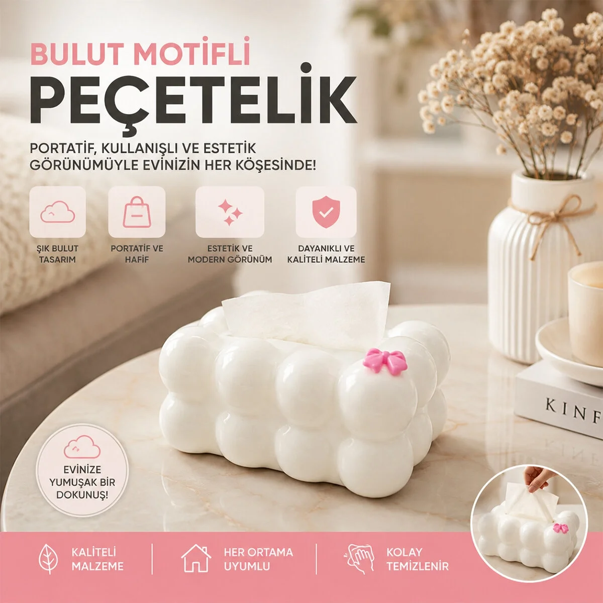 19x12.5x8.5cm Beyaz Yaylı Masaüstü Bubble Dekoratif Bulut Peçetelik Bx40 Fiyatı, Yorumları ve Özellikleri
