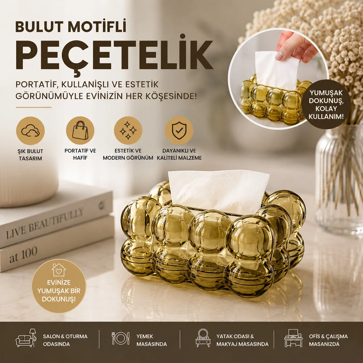 19x13x9cm Kahverengi Şeffaf Yaylı Masaüstü Bubble Dekoratif Bulut Peçetelik Bx40 Fiyatı, Yorumları ve Özellikleri