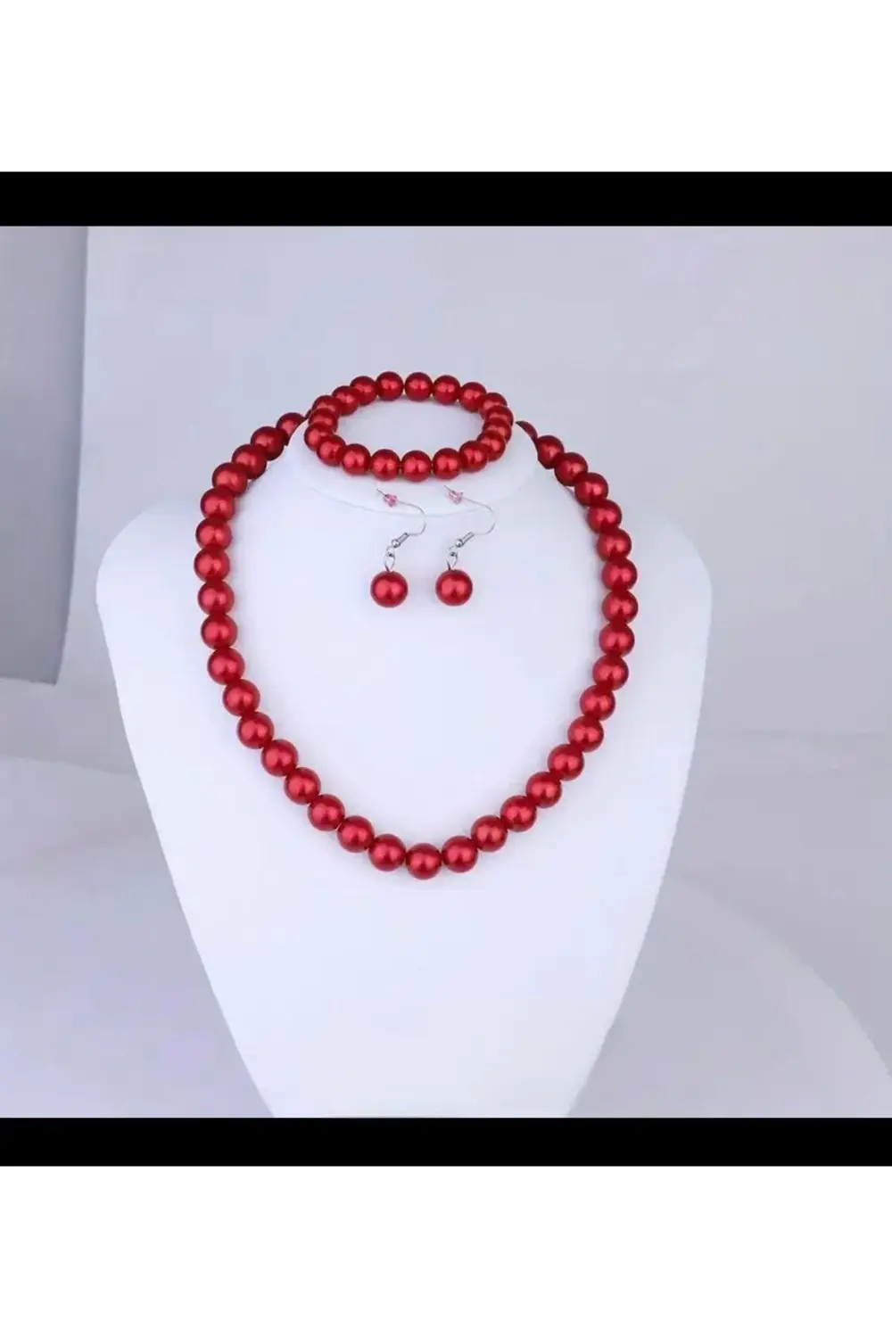 1.kalite parlak kırmızı 8 mm kadın yeniyıl inci kolye küpe bilekl