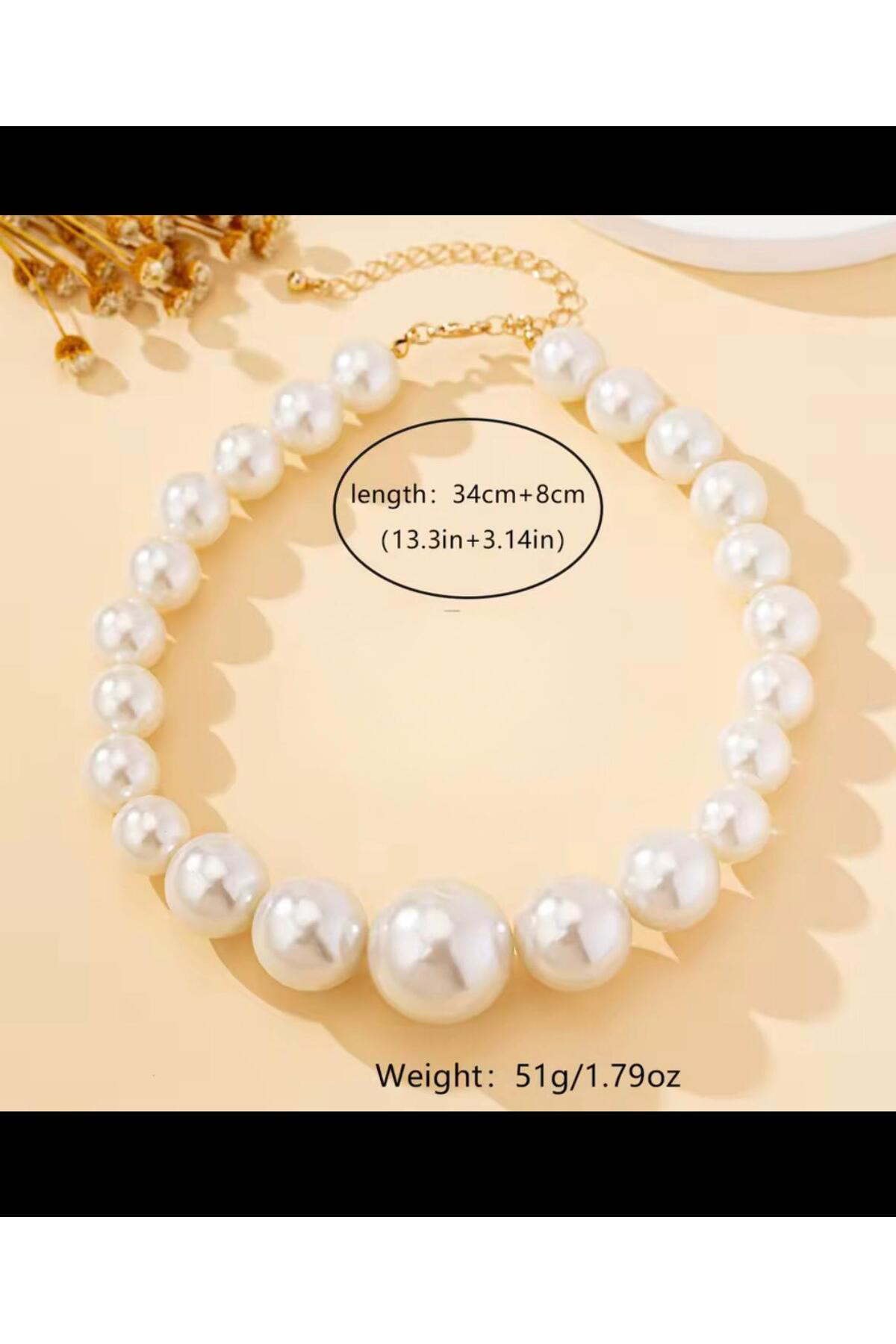 1.KALİTE PARLAK KREM RENGİ BÜYÜK LÜX İNCİ KOLYE BİLEKLİK TAKIM