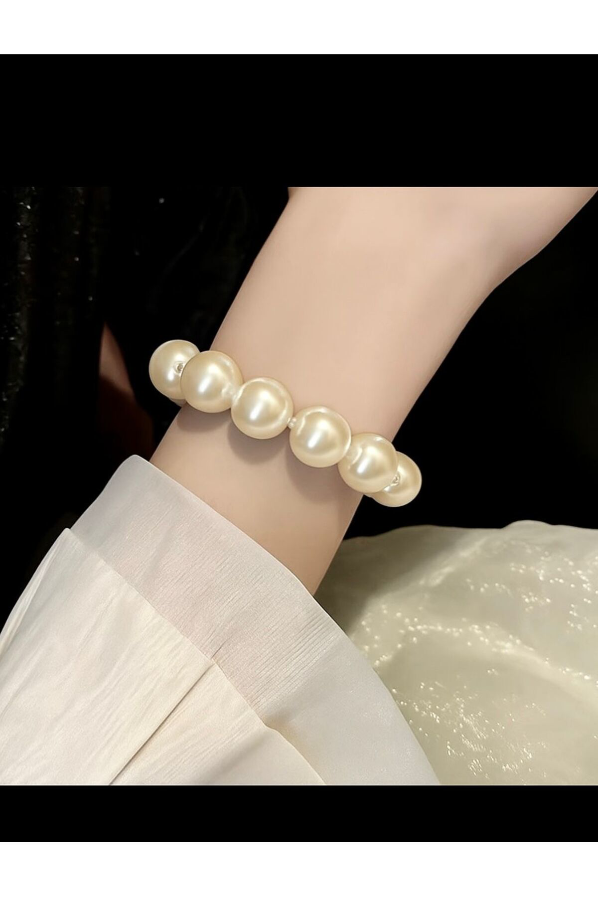 1.KALİTE PARLAK KREM RENGİ BÜYÜK LÜX İNCİ KOLYE BİLEKLİK TAKIM