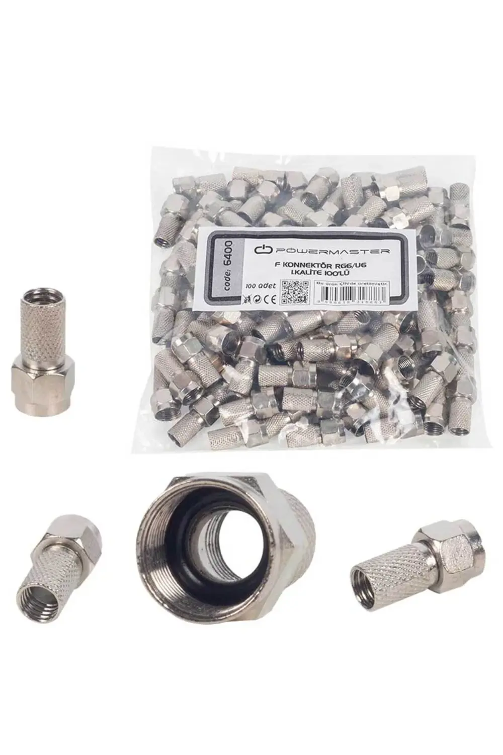 1.kalite Siyah Contali Rg6/u6 22 Mm F Konnektör (100LÜ POŞET)