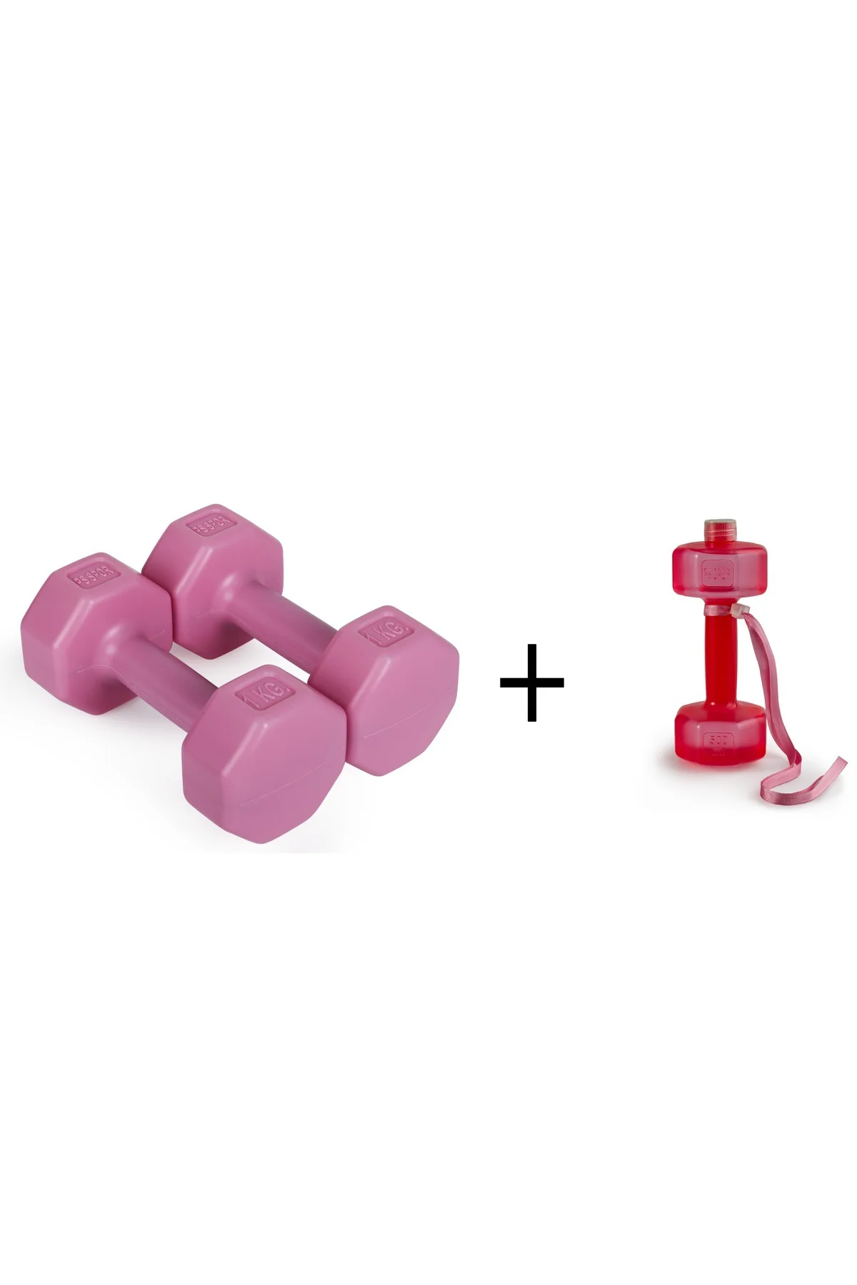 1KG Pembe Renk Dambıl Set ve Yeni Nesil Dambıl Şekilli Pembe Suluk(500ML)
